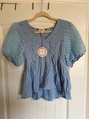 Umgee Powder Blue Textured Puff Sleeve Top